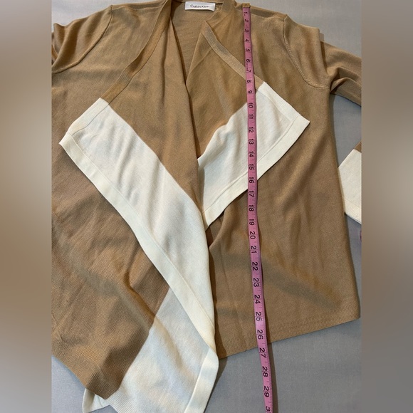 Calvin Klein Cardigan Size M Brown Beige Asymmetrical - Picture 6 of 8